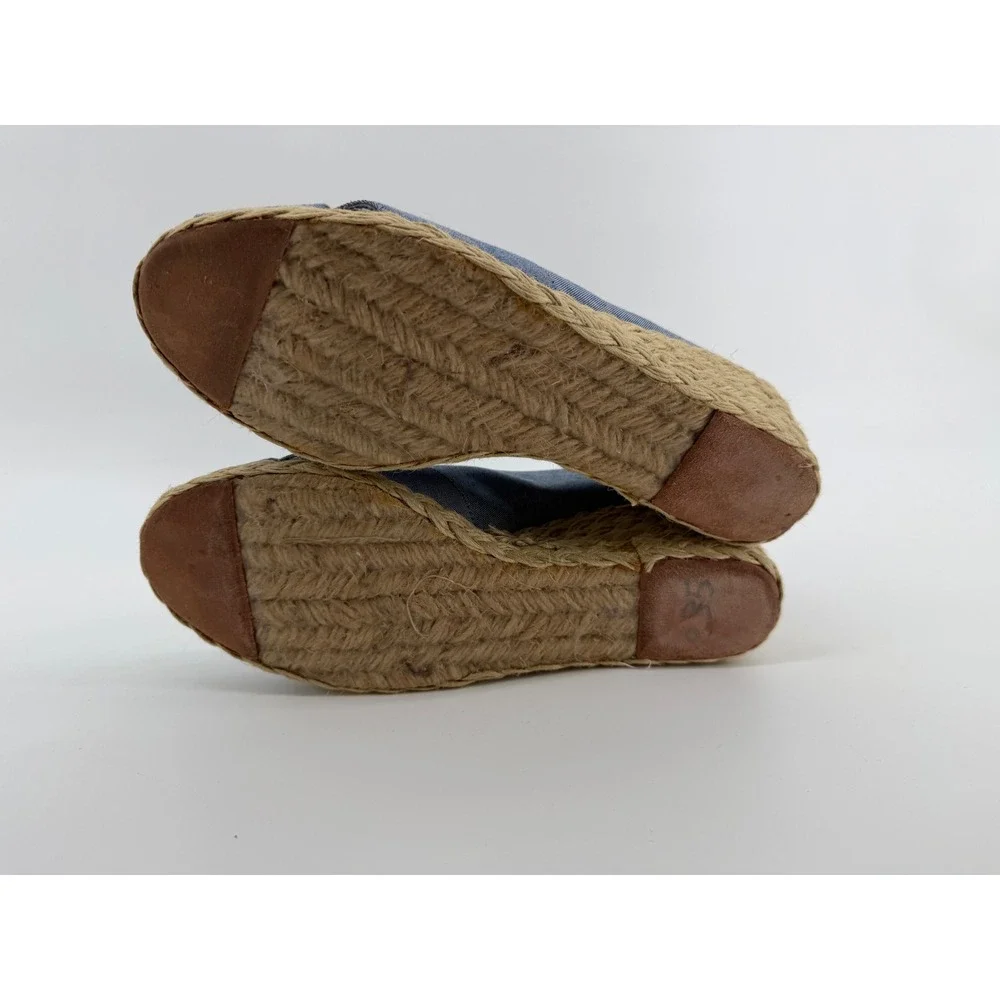 Lauren Ralph Lauren Cecilia Blue Canvas Espadrille Wedge Sandals Womens 10B